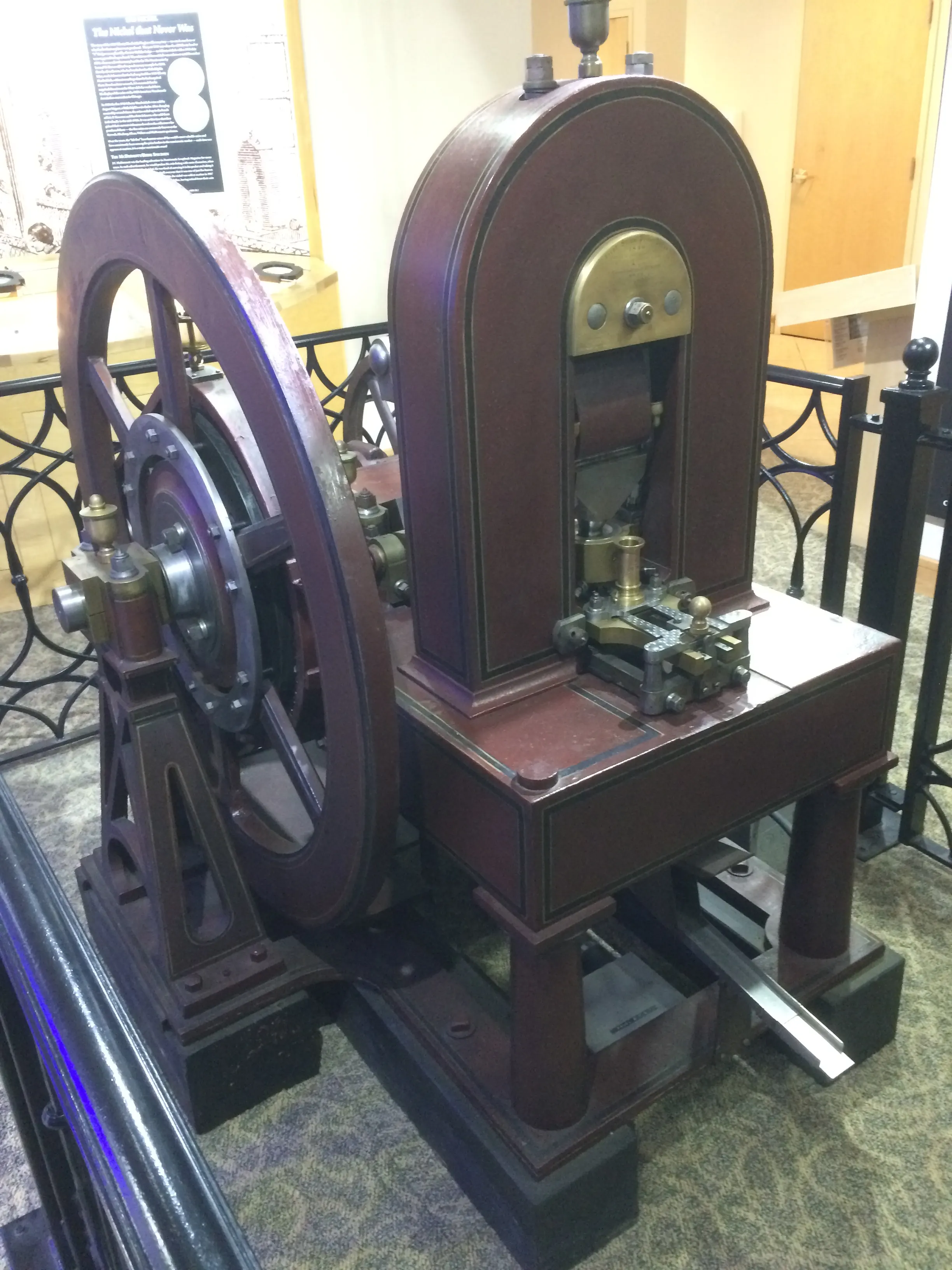 First steam-powered press of the US Mint (1836). Photographed at the ANA Money Museum, Colorado Springs CO