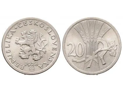 20 haléř 1928 — detail ražby československé mince