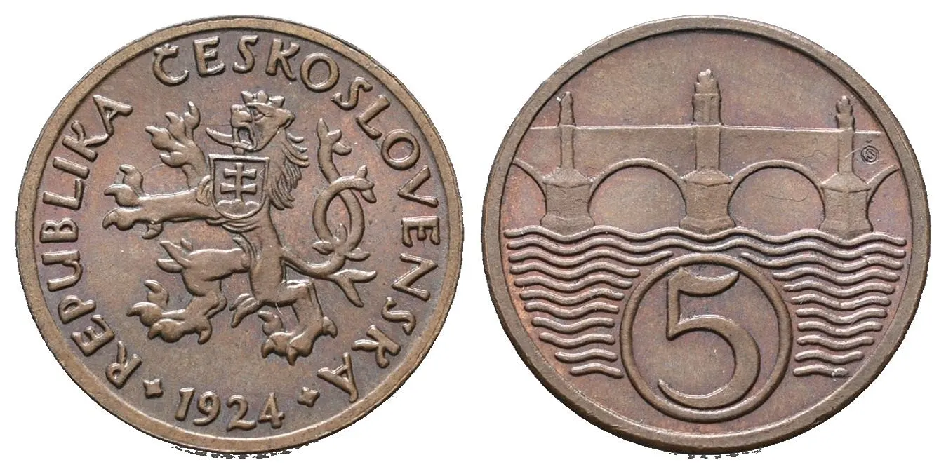 5 haléř 1924 — nejvzácnější československá oběžná mince, aukční realizace 900 000 Kč