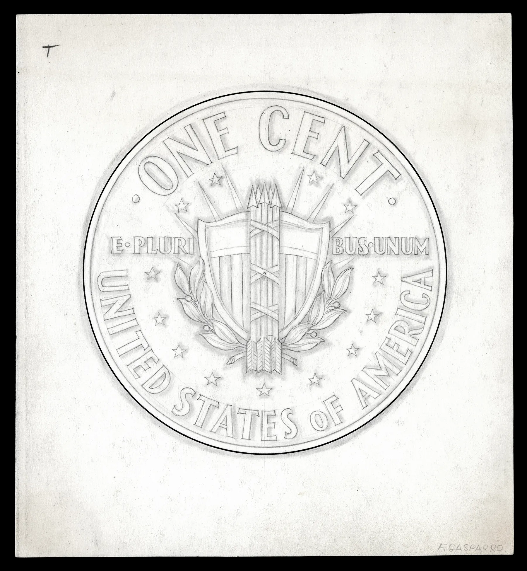 GASPARRO, Frank design artwork for reverse of US Lincoln cent (Shield)