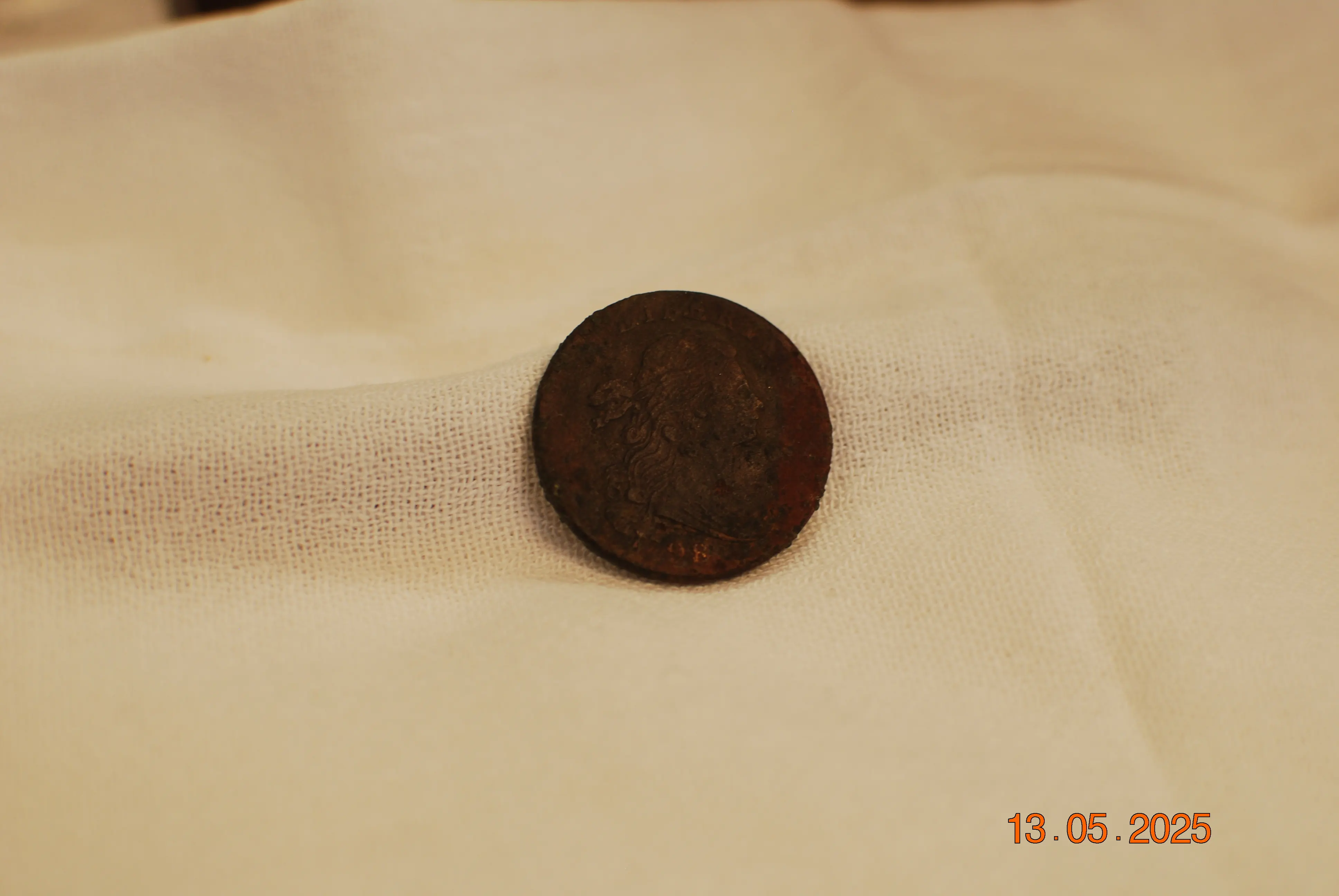 A 1798 Copper Large Cent. Found during archaelogical excavation of Mead's Tavern, New London, Virginia.