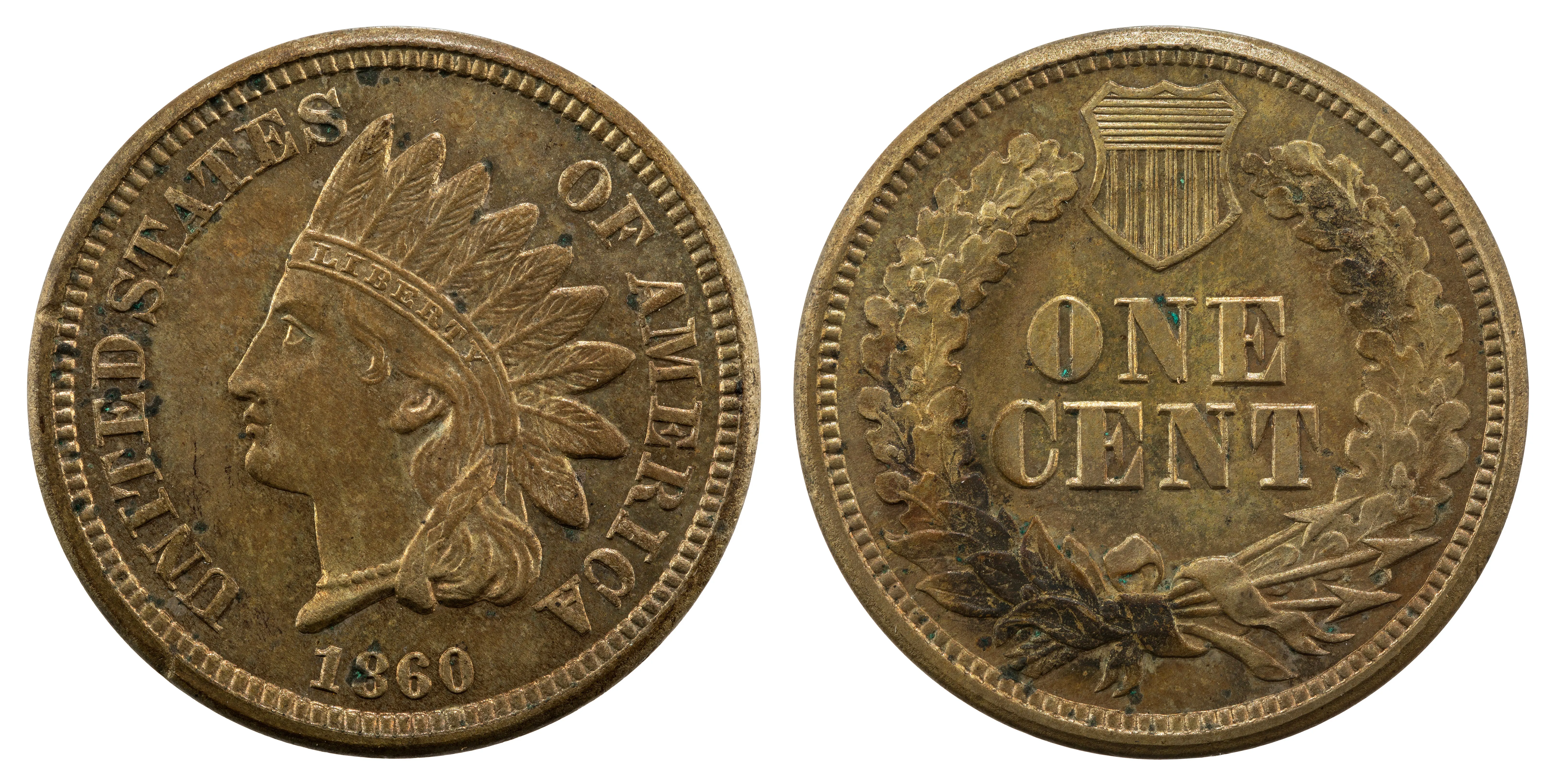1860-1C-Indian Head Cent (wreath & shield) JN2015-6840-41
